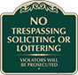 Green Background – No Trespassing Soliciting Or Loitering Sign
