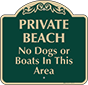 Green Background – Private Beach No Dogs Or Boats Sign