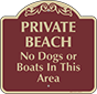 Burgundy Background – Private Beach No Dogs Or Boats Sign