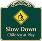 Green Background – Slow Down Children At Play Sign