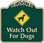Green Background – Watch Out For Dogs Sign