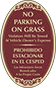 Burgundy Background – Bilingual No Parking On Grass Sign