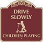 Burgundy Background – Drive Slowly Children Playing Sign