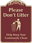 Burgundy Background – Please Don't Litter Sign