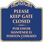 Burgundy Background – Bilingual Please Keep Gate Closed Sign