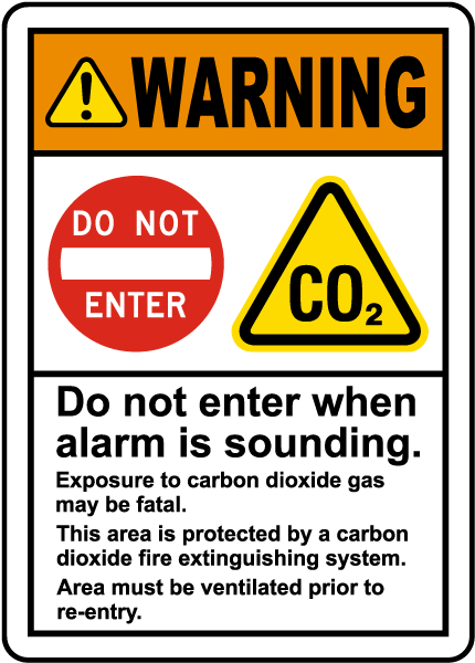 Vinyl 10x7 in USA-Made ANSI WARNING Carbon Dioxide Label with Symbol 