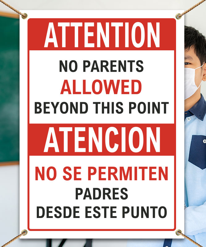 Bilingual Attention No Parents Beyond This Point Banner - D6497BIBAN