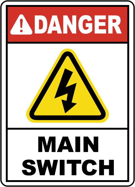 Emergency electric mains shut off switch Safety sign 