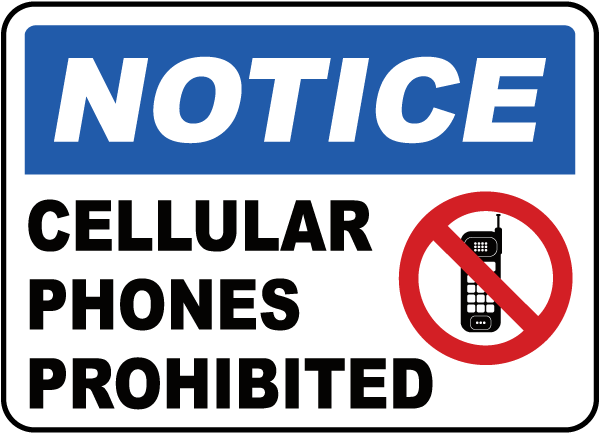 Notice Cellular Phones Prohibited Business LABEL DECAL STICKER Sticks to Any Surface 