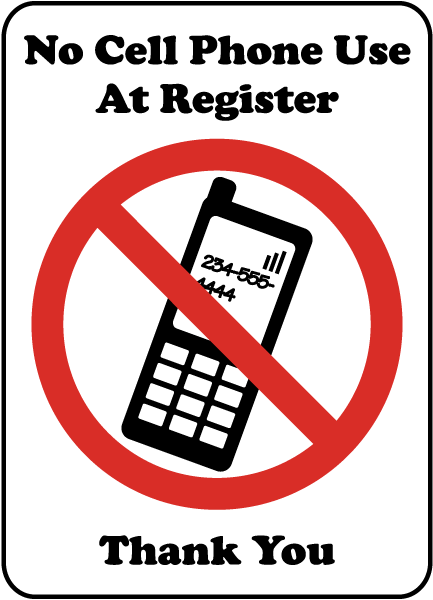 No Cellphone Use at Register Business Store Retail Sign 