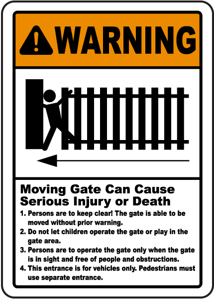 Details about   Warning Signs Moving Gate Can Cause Injury Death French Avertissement 