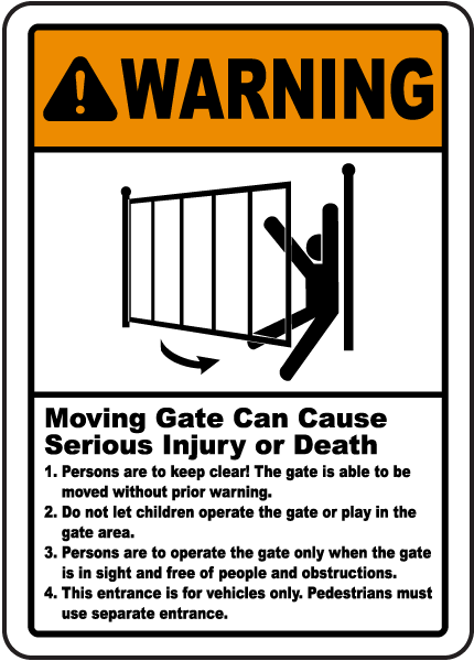 Aluminum Warning Sign Moving Gate Injury 8.5”x11 Metal Pedestrian Entrance Sign 
