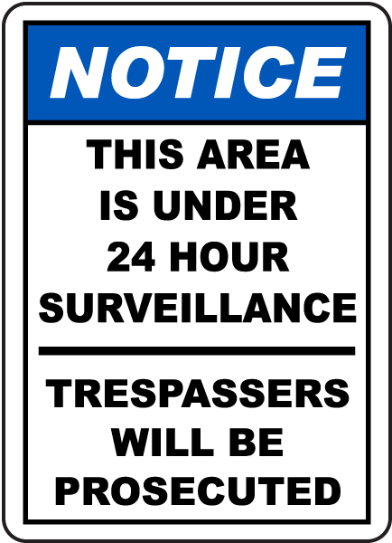 Aluminum Surveillance Sign Stop Trespassing 24 Hour Security Camera Warning L 