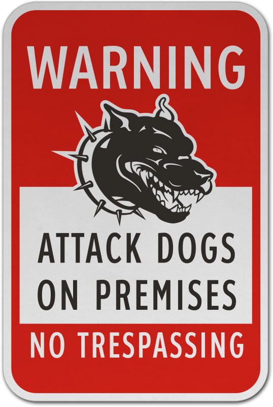 Attack Dogs on Premises Sign F8000 - by SafetySign.com