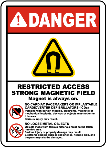 A52v DANGER Restricted Area 2,5 cm Magnet Pin NEU 