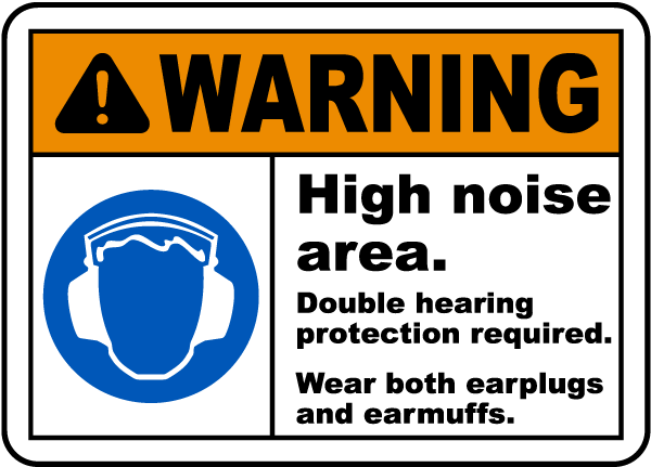 10 High X 14 Wide Black on Yellow LegendCaution: Double Hearing Protection Required SmartSign Aluminum Sign