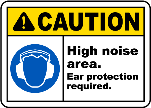 Black on Yellow Dura-Plastic 0.060 Thickness 14 Wide 10 Height Accuform MPPE409XT LegendCAUTION HEARING PROTECTION REQUIRED IN THIS AREA Sign 10 Length 