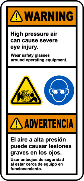NO OPERAR SIN LENTES DE SEGURIDAD Vestil Spanish Danger Sign SI-D-27-E-AC-130-S 20.5X14.5 ALUM COMP .130 Do Not Operate Without Wearing Safety Glasses