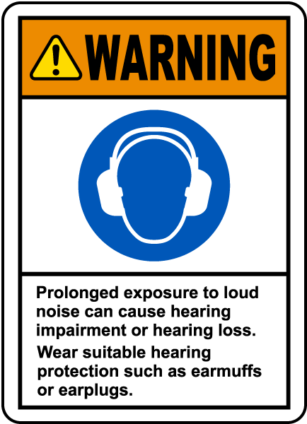 Ear protection must be worn sign Warning risk of high noise levels 