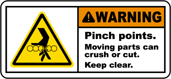 Warning Pinch Point, Keep Hands Clear During Operation Label, SKU: LB-0138