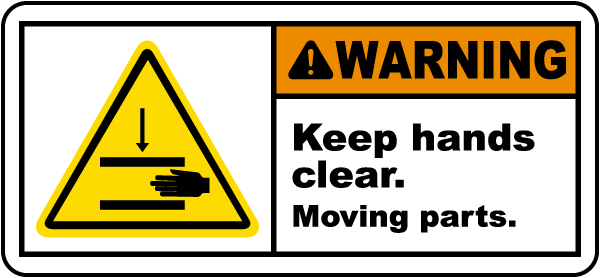 Caution Moving Parts Keep Hands Clear signs Sticker Pack of 6 87mm x 135mm 