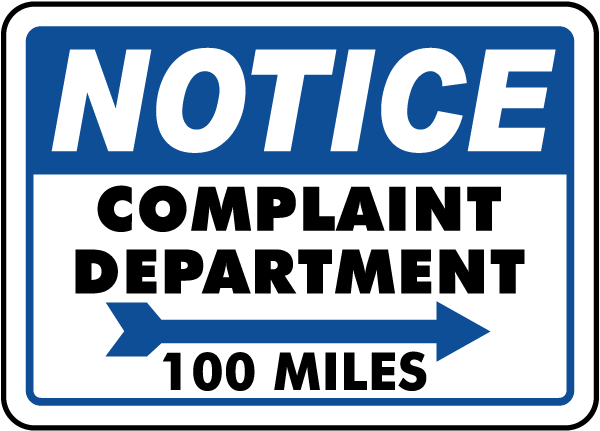 Complaint Department plastic sign 00026
