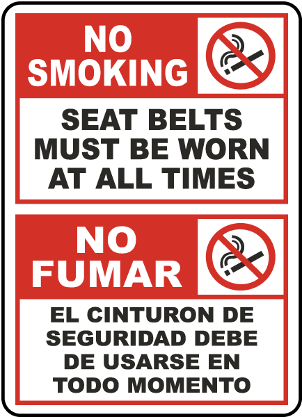 Bilingual No Smoking Seat Belts Must Be Worn Label K2465BI