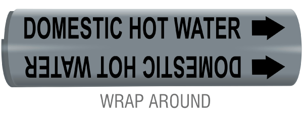 Domestic Hot Water Snap-Around and Strap-On Pipe Marker