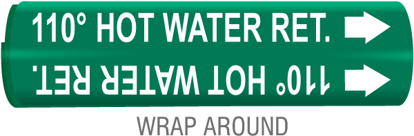 110 Hot Water Ret. Wrap Around & Strap On Pipe Marker