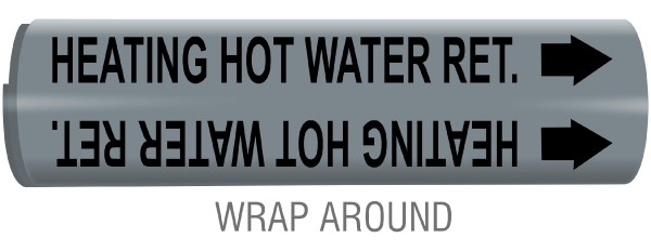 Heating Hot Water Ret Snap-Around and Strap-On Pipe Marker