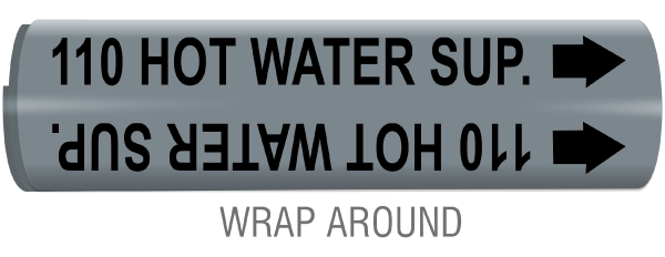 110 Hot Water Sup. Snap-Around and Strap-On Pipe Marker
