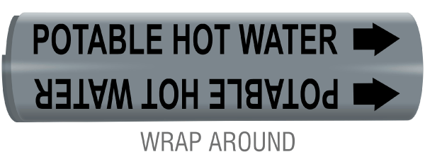 Potable Hot Water Snap-Around and Strap-On Pipe Marker