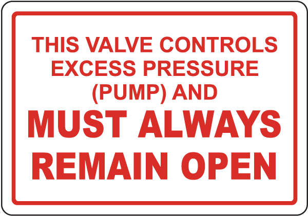 Excess Pressure Control Valve Sign