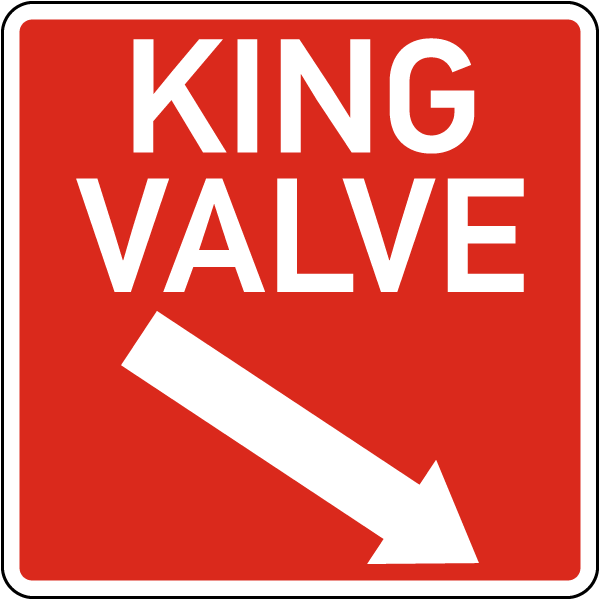 King Valve w/ Diagonal Down Arrow (Right) Sign
