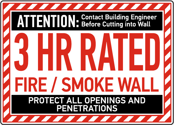 3 Hour Rated Fire / Smoke Wall Sign
