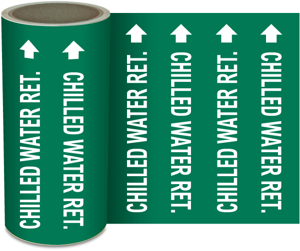 Chilled Water Ret. Continuous Pipe Marker on a Roll