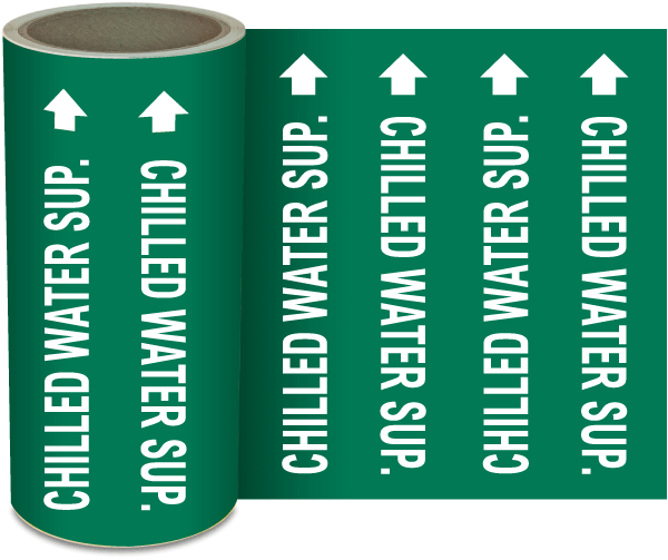 Chilled Water Sup. Continuous Pipe Marker on a Roll