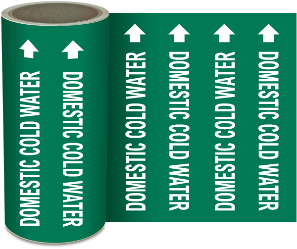 Domestic Cold Water Continuous Pipe Marker on a Roll