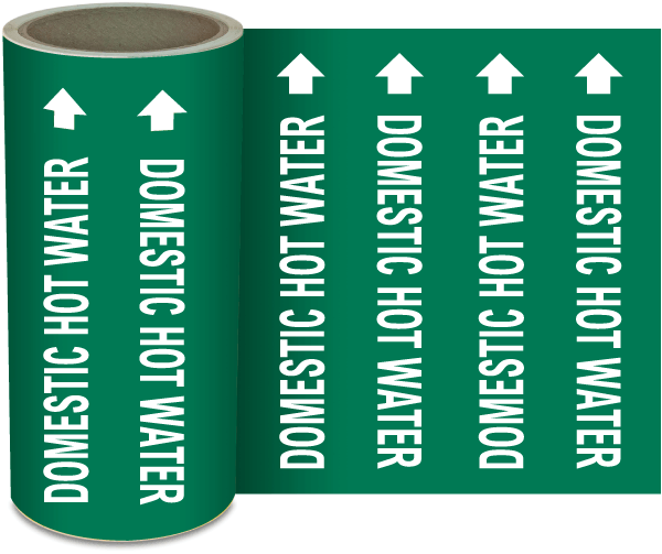 Domestic Hot Water Continuous Pipe Marker on a Roll