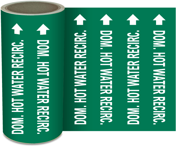 Dom. Hot Wtr Recirc. Continuous Pipe Marker on a Roll
