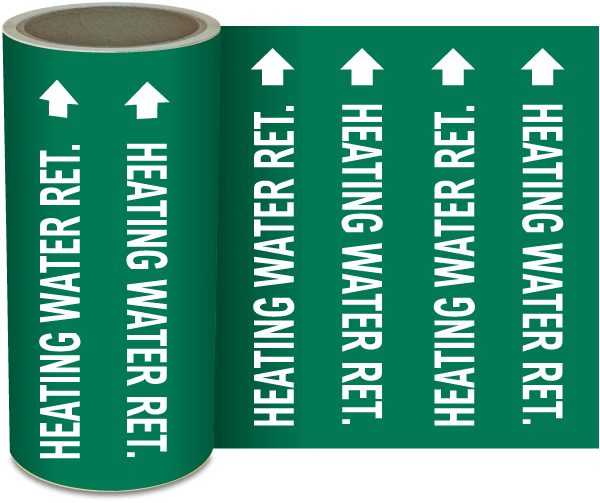 Heating Water Ret. Continuous Pipe Marker on a Roll
