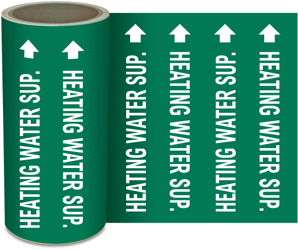 Heating Water Sup. Continuous Pipe Marker on a Roll