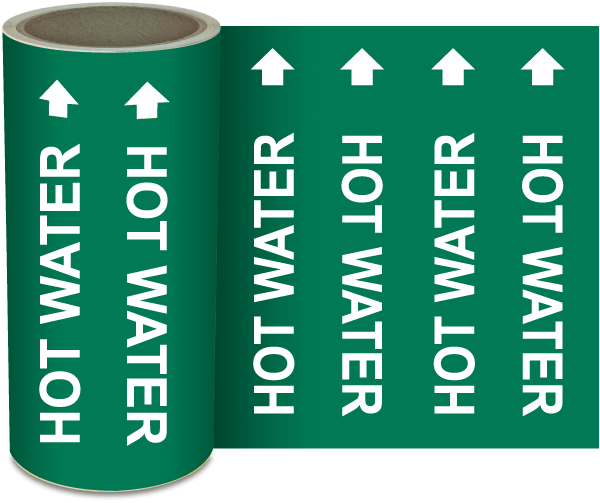 Hot Water Continuous Pipe Marker on a Roll