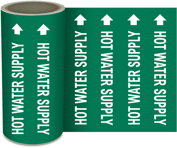 Hot Water Supply Continuous Pipe Marker on a Roll