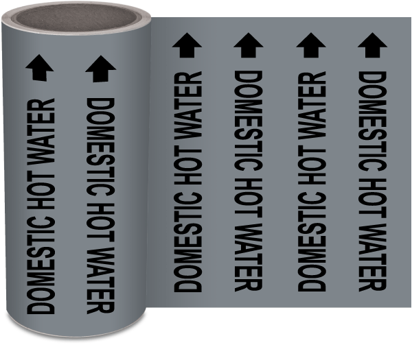 Domestic Hot Water Wrap-Around Pipe Marker on a Roll