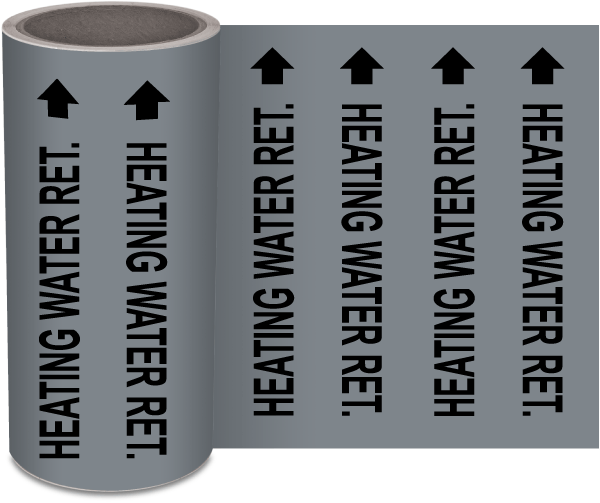 Heating Water Ret. Wrap-Around Pipe Marker on a Roll
