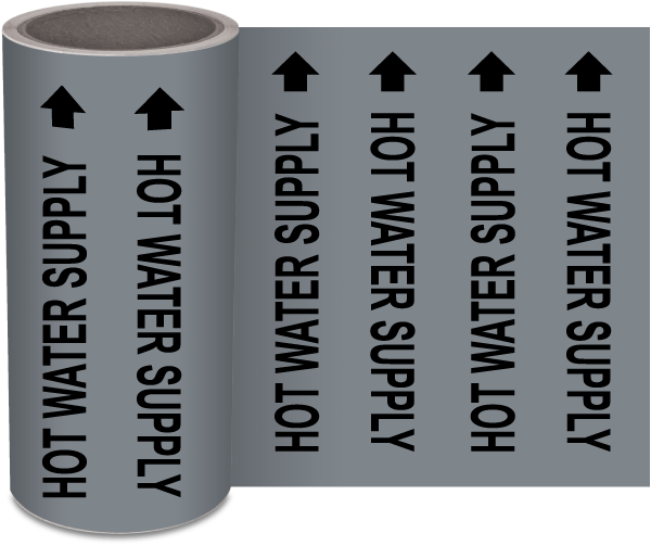 Hot Water Supply Wrap-Around Pipe Marker on a Roll