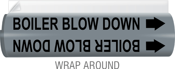 Boiler Blown Down High-Performance Wrap Around and Strap-On Pipe Marker
