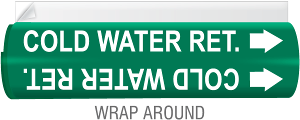 Cold Water Ret. High Temp. Wrap Around & Strap-On Pipe Marker