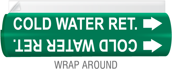 Cold Water Ret. High Temp. Wrap Around & Strap On Pipe Marker